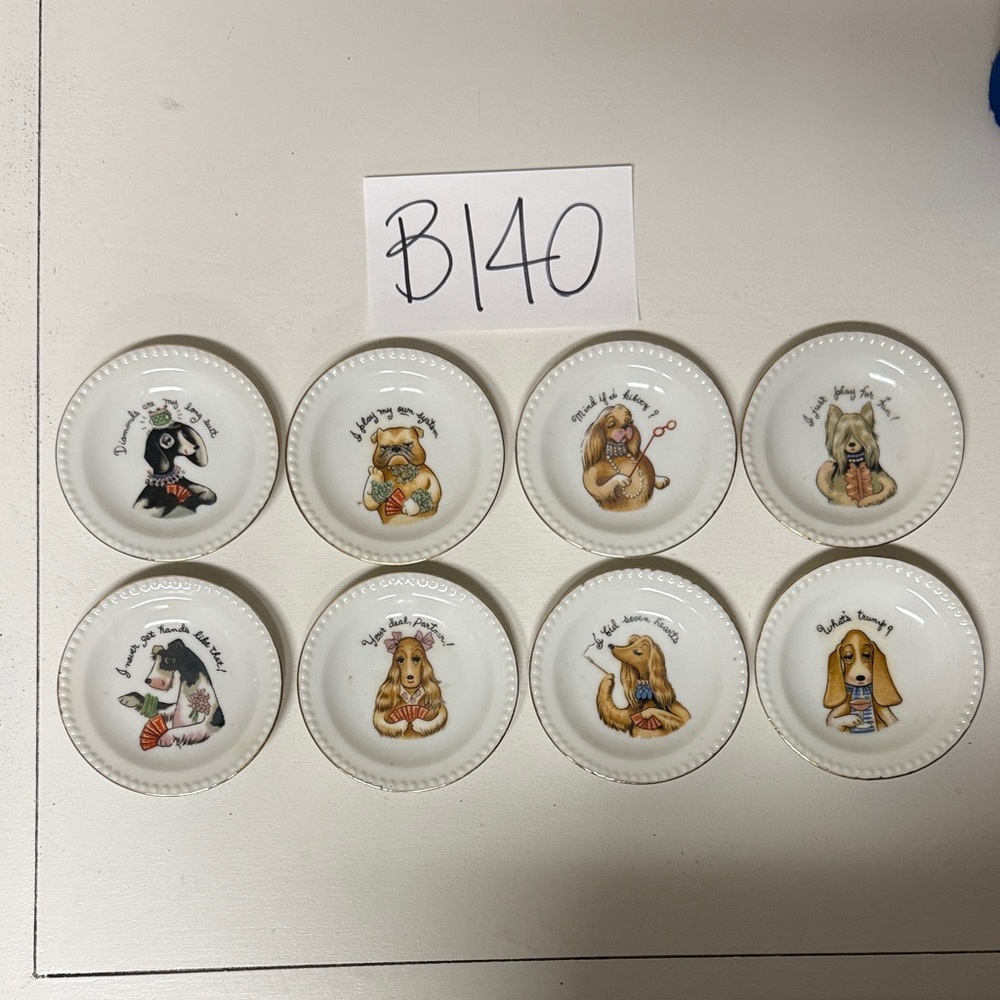 Vtg Set of 8 Adalt Japan - Bridge Cards Dog-Theme Plates